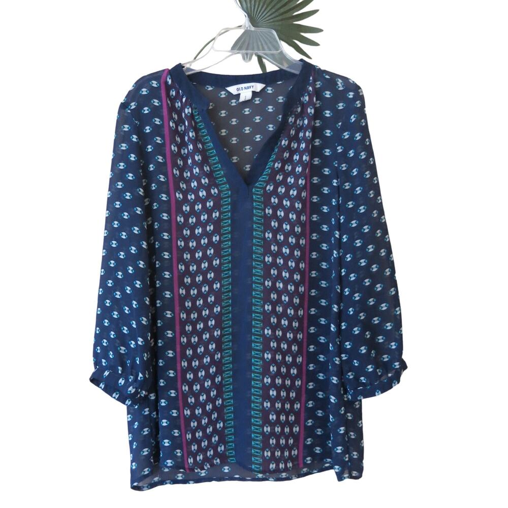 OLD NAVY Peasant Top Size S Women V Neck Boho Flowy Career Casual Office Blue